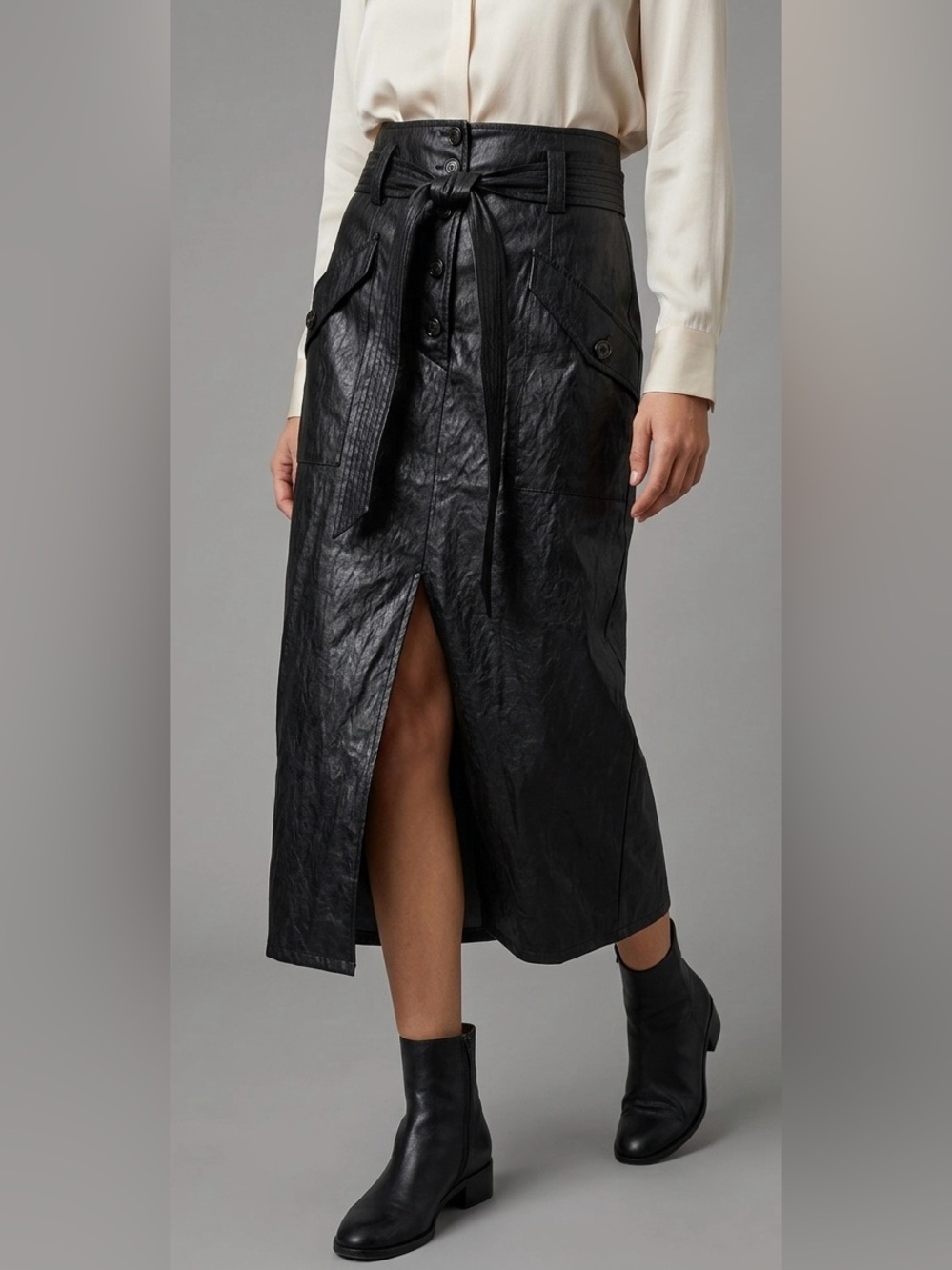 RAILS Edem Faux Leather Belted Midi Skirt in Black
